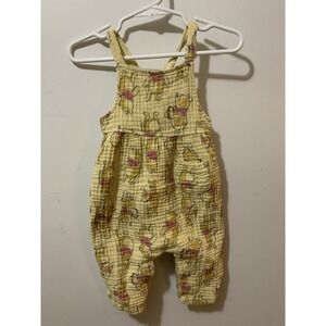 Disney Baby‎ 6-9 Mo Winnie The Pooh Allover Print Cotton Muslin Overalls Romper